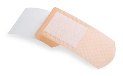 Photo of One medical adhesive bandage isolated on white