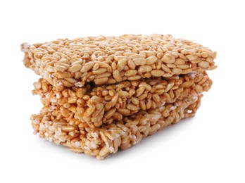 Puffed rice bars (kozinaki) on white background