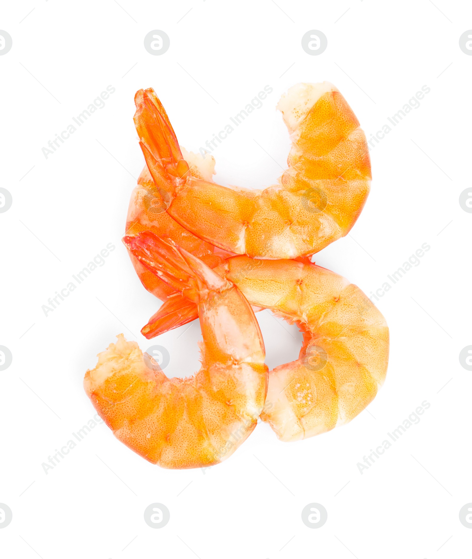 Photo of Delicious freshly cooked shrimps isolated on white, top view