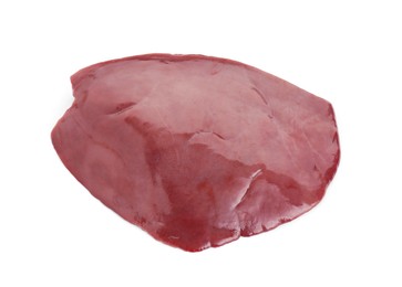 Photo of Piece of raw beef liver isolated on white, above view