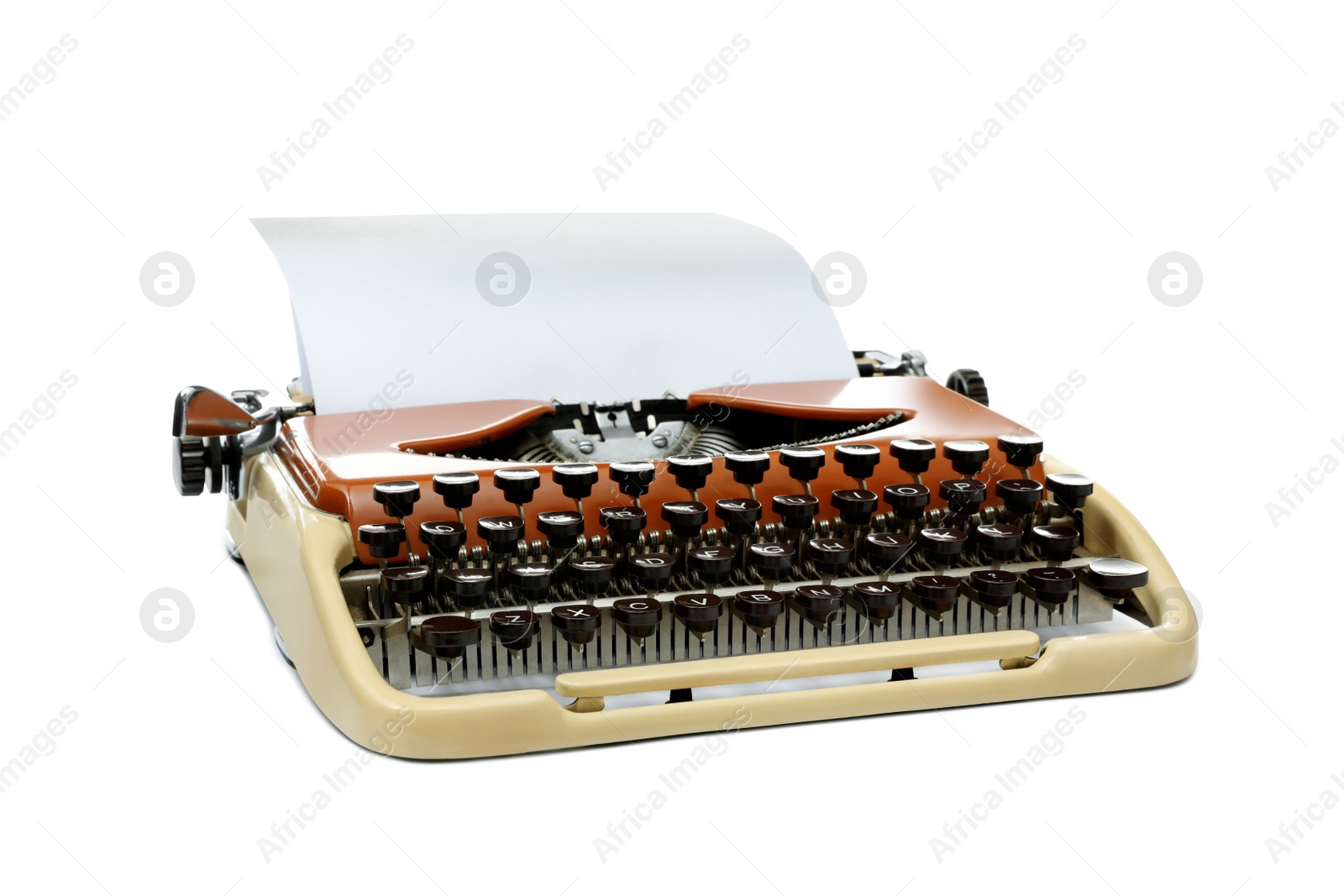 Image of Vintage typewriter with sheet of paper isolated on white