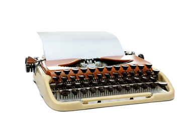Vintage typewriter with sheet of paper isolated on white