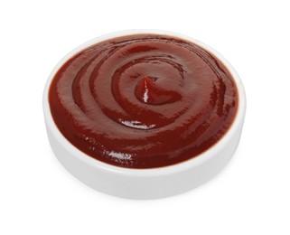 Tasty barbecue sauce in bowl isolated on white