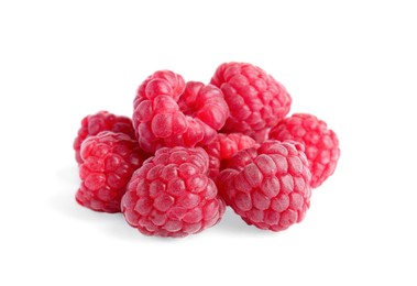 Photo of Fresh red ripe raspberries on white background