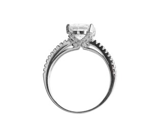 Photo of Elegant jewelry. Luxury ring isolated on white