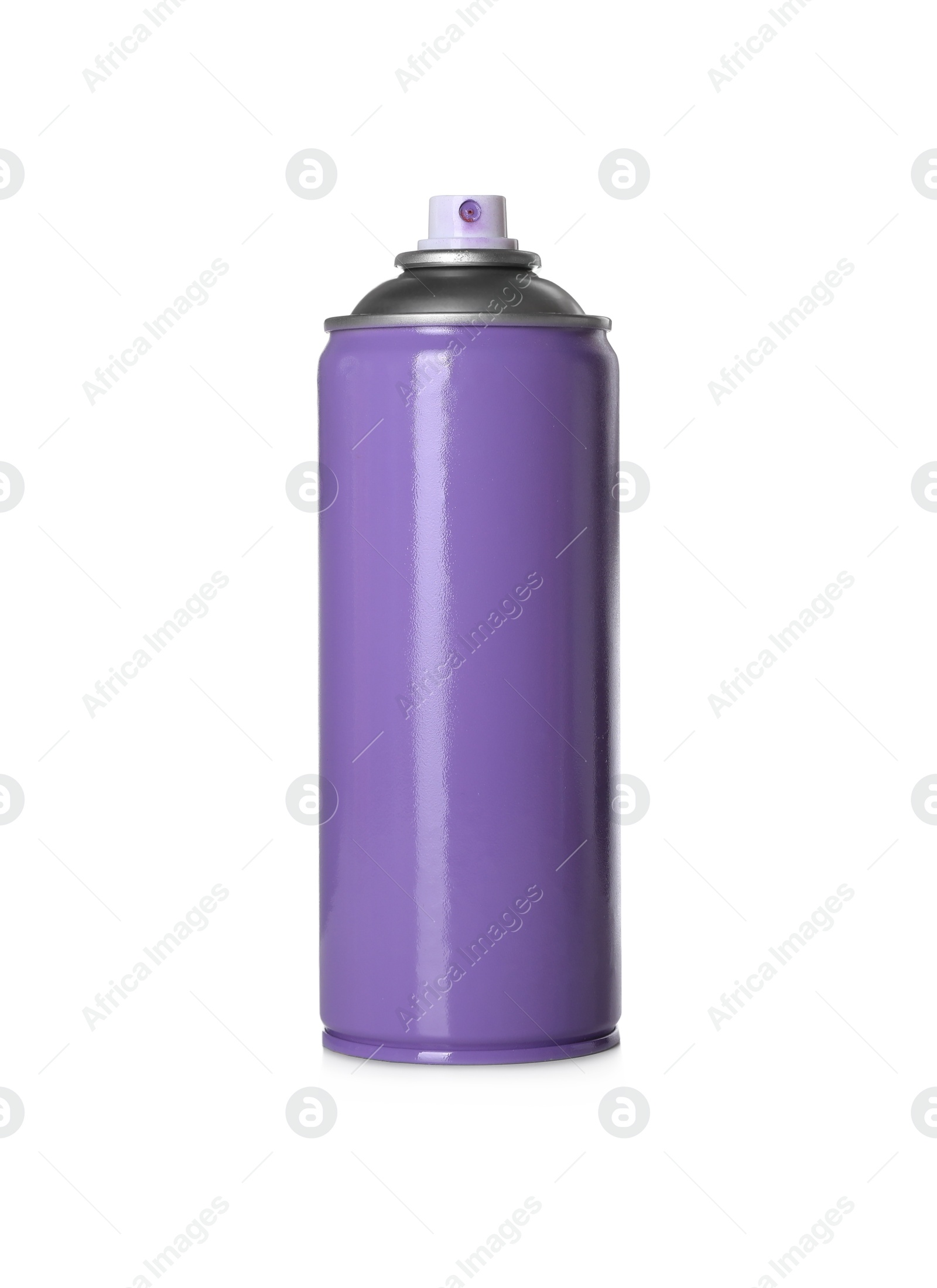 Photo of Can of purple spray paint isolated on white. Graffiti supply