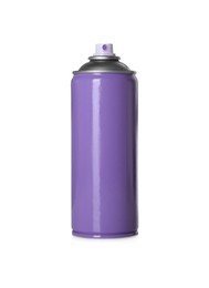 Photo of Can of purple spray paint isolated on white. Graffiti supply