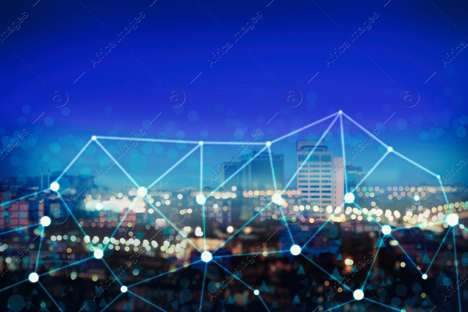 Image of Beautiful cityscape and network connection lines 