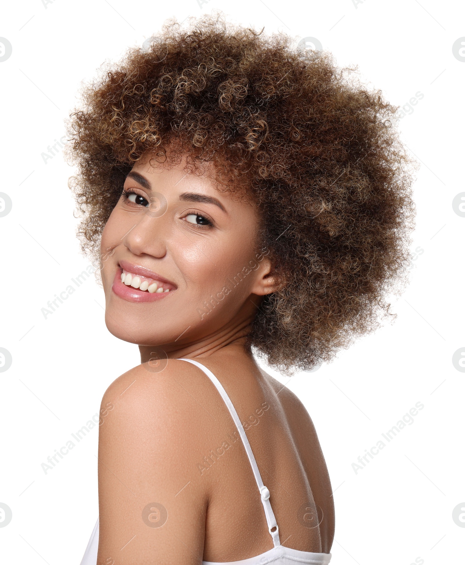 Photo of Beautiful woman with healthy skin on white background