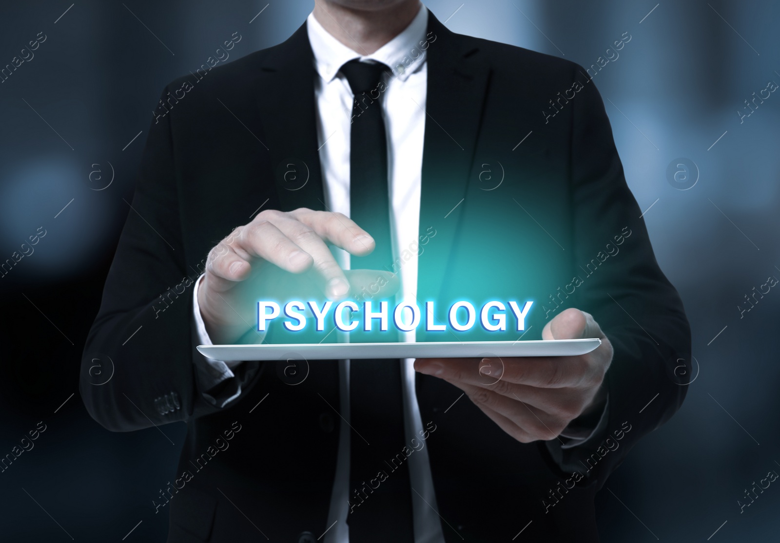 Image of Psychologist working with modern tablet, closeup 