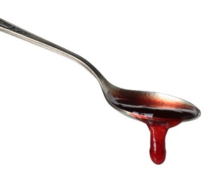 Spoon with tasty sweet jam isolated on white