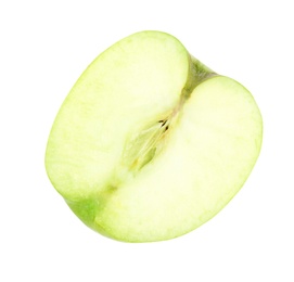 Half of fresh green apple on white background, top view