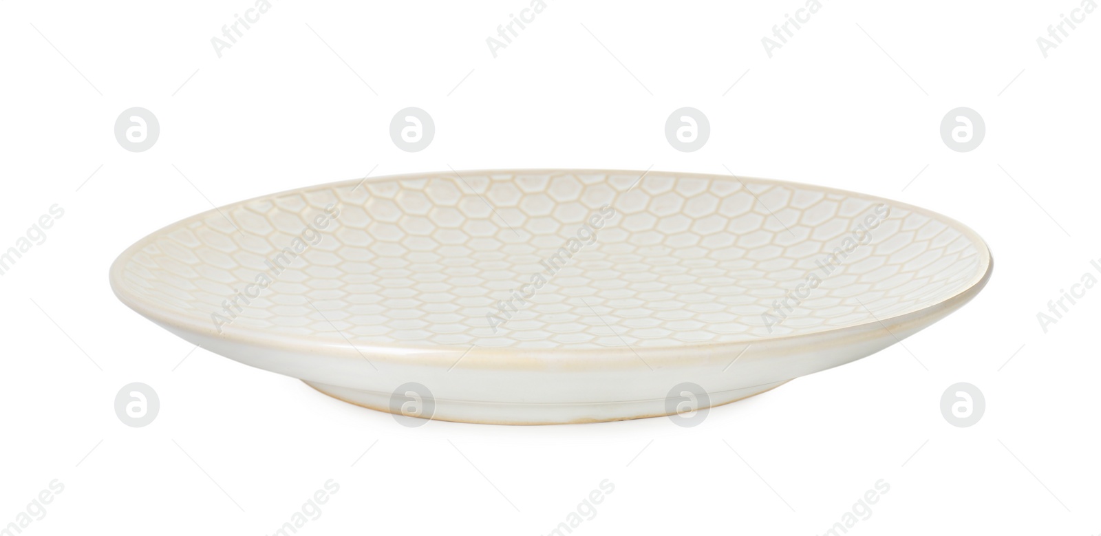 Photo of One beautiful ceramic plate isolated on white