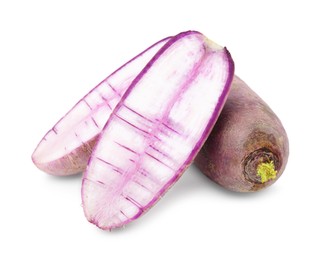 Ripe purple daikon radishes isolated on white