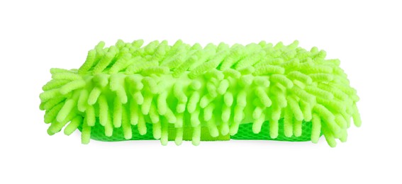 Photo of Green car wash mitt isolated on white