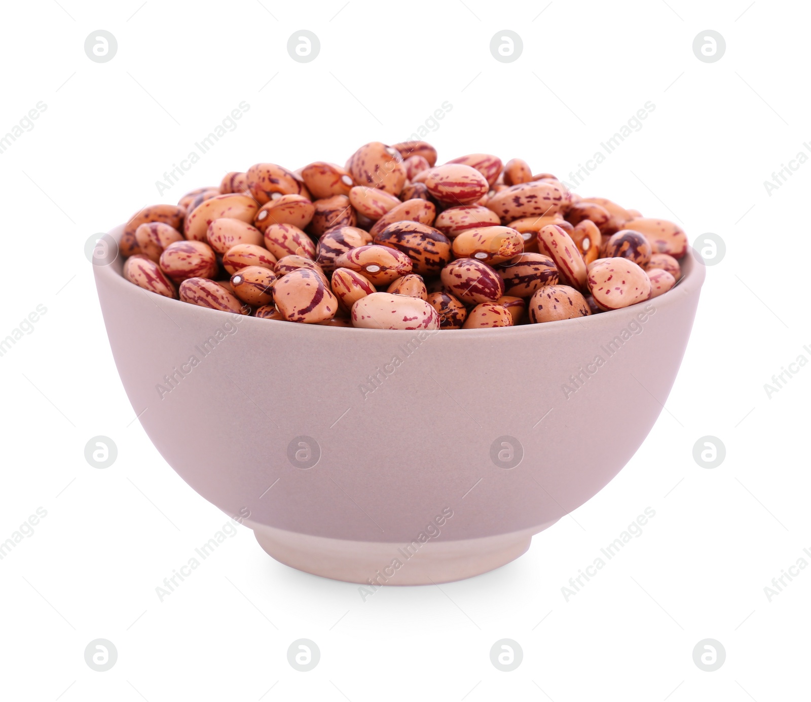 Photo of Bowl with raw kidney beans isolated on white