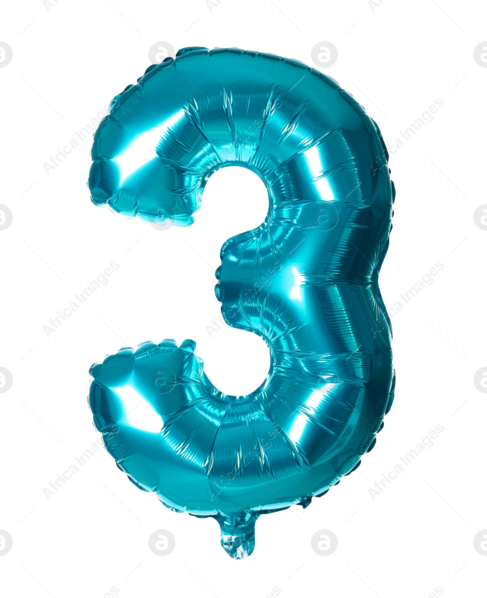 Photo of Blue number three balloon on white background