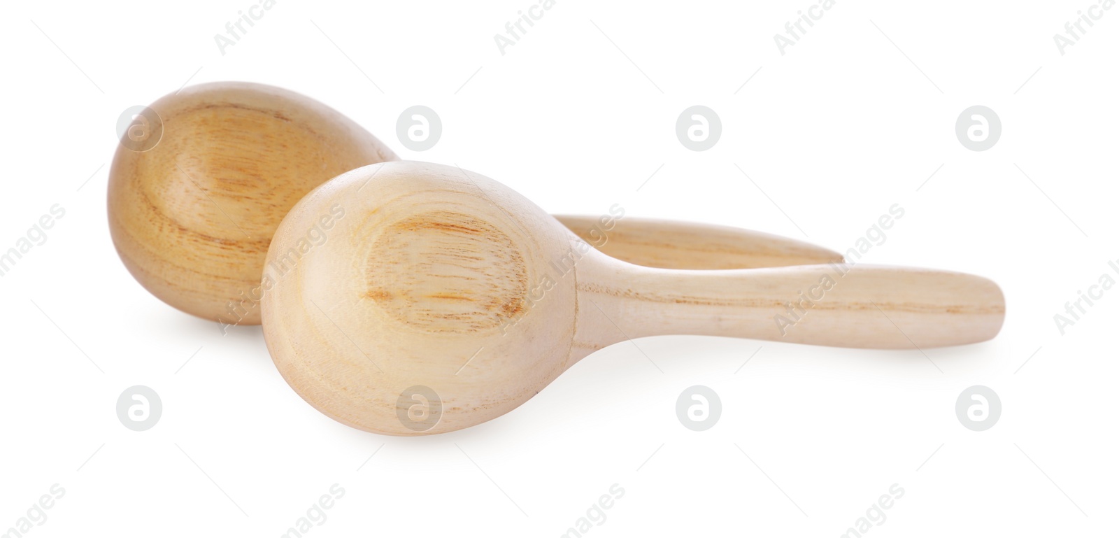 Photo of Wooden maracas isolated on white. Musical instrument