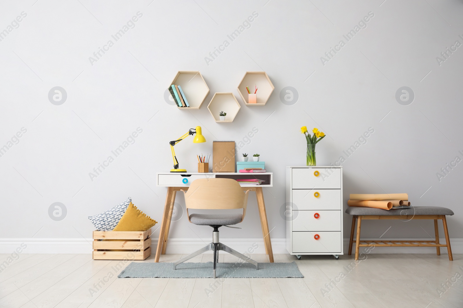 Photo of Stylish room interior with modern comfortable workplace