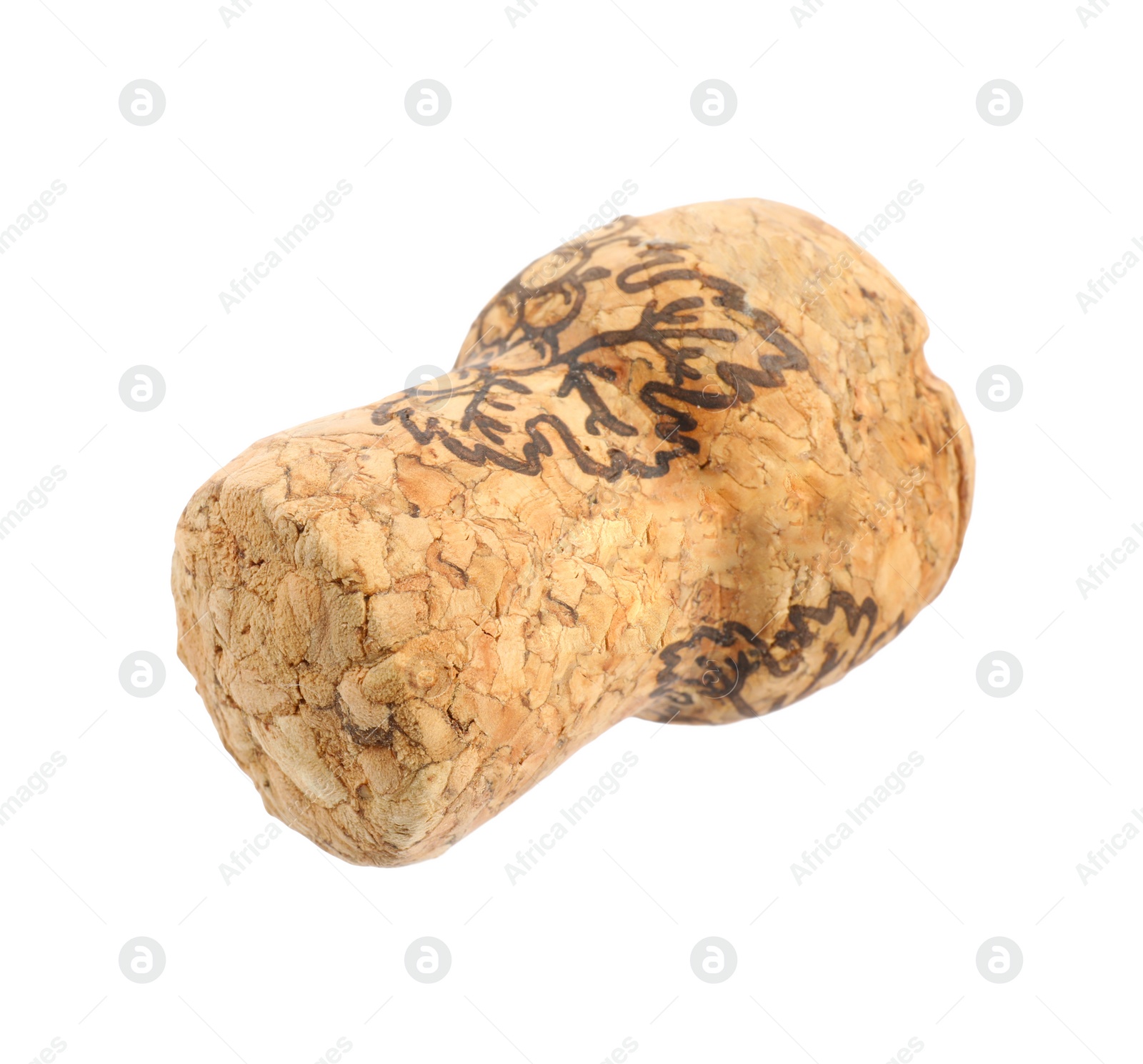 Photo of Sparkling wine cork with grape image isolated on white