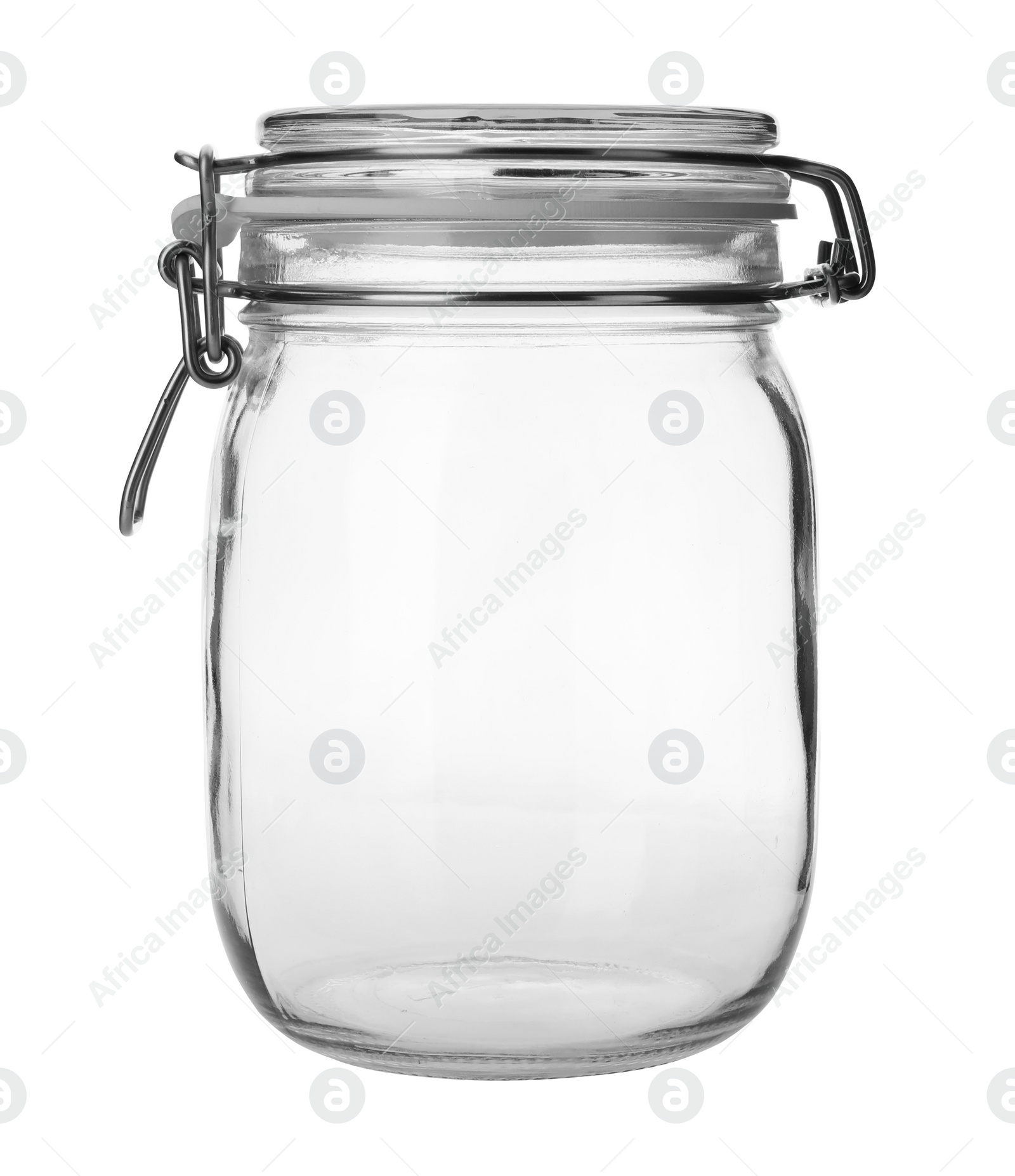 Photo of Empty glass jar on white background