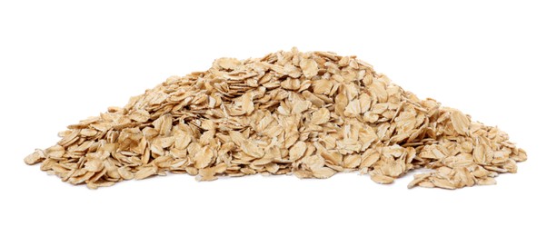 Pile of rolled oats isolated on white