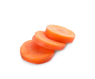 Photo of Slices of fresh ripe carrot isolated on white