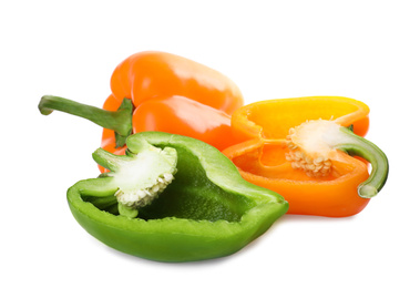 Different ripe bell peppers isolated on white