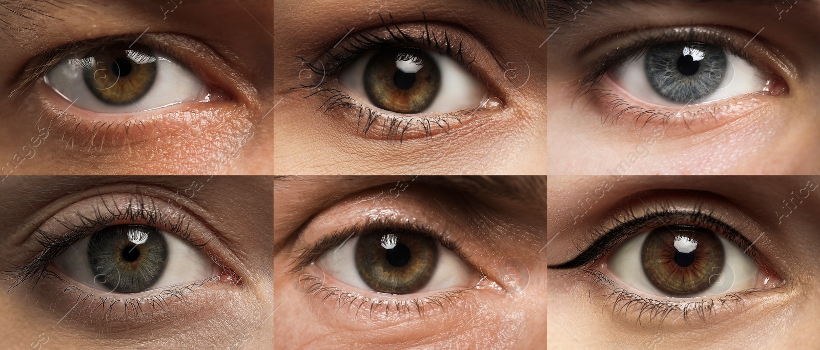 Image of Collage with photos of people with beautiful eyes of different colors. Banner design