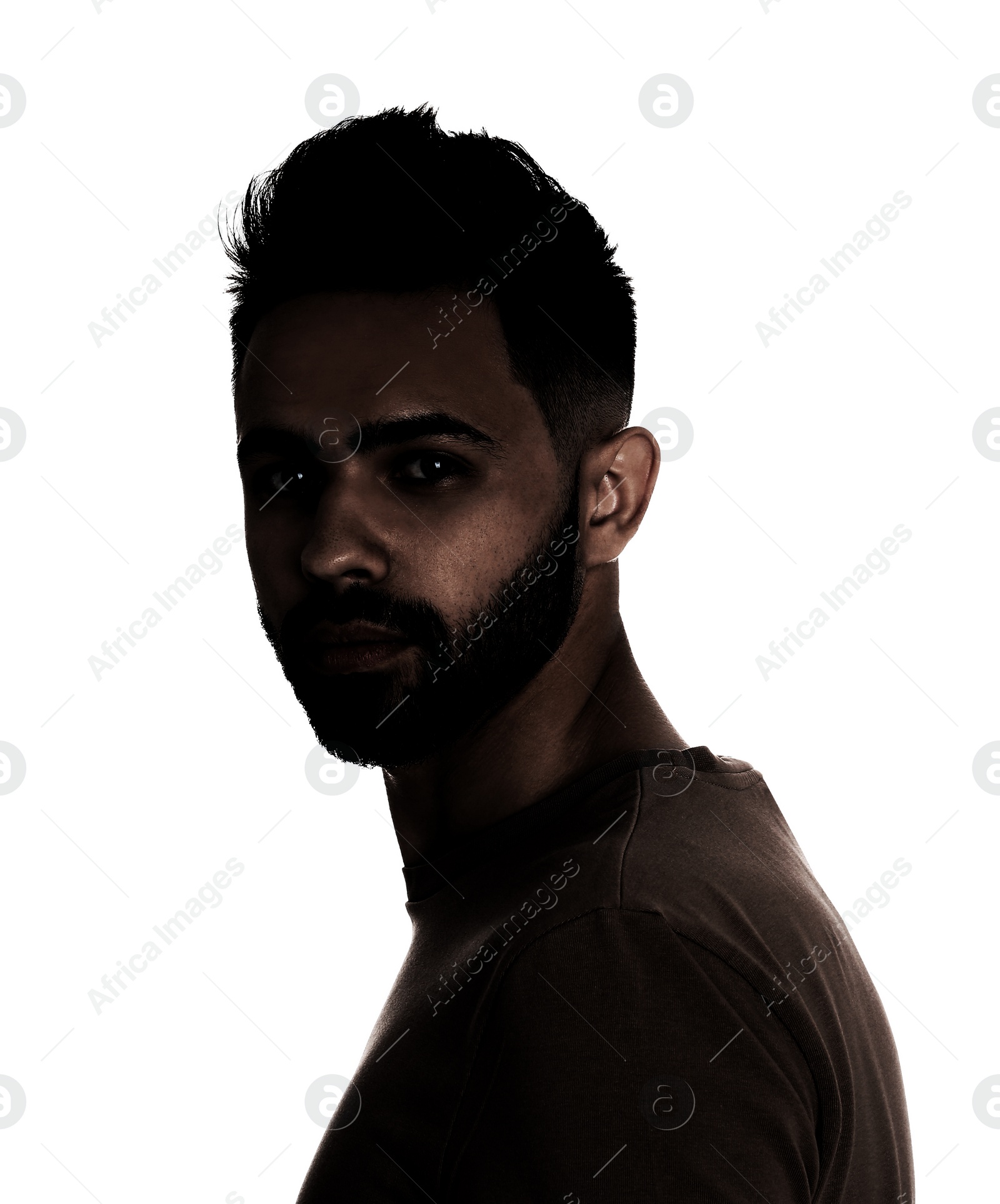 Image of Silhouette of handsome man on white background