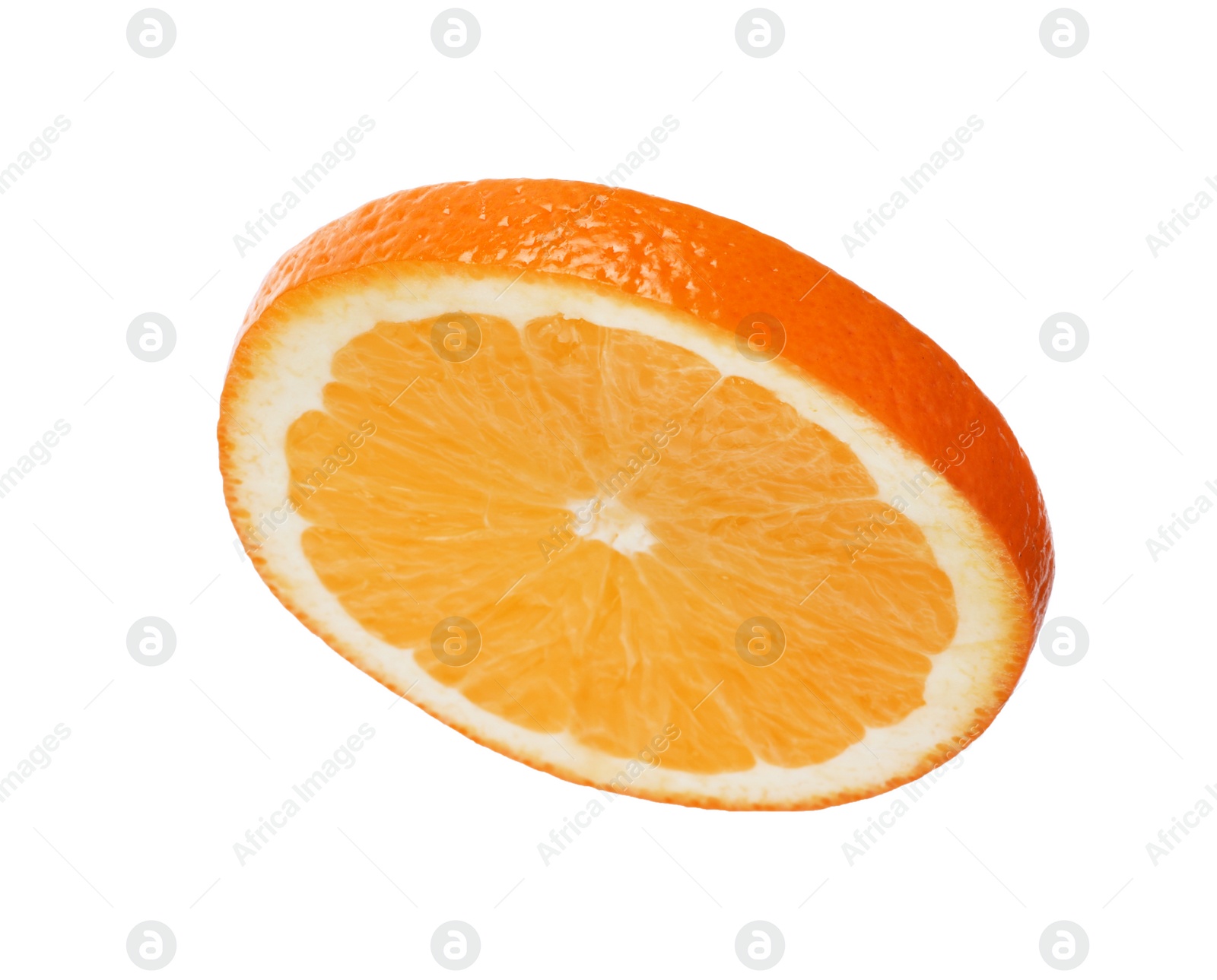 Photo of Fresh juicy orange slice isolated on white