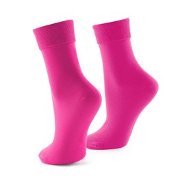 Pair of bright pink socks isolated on white