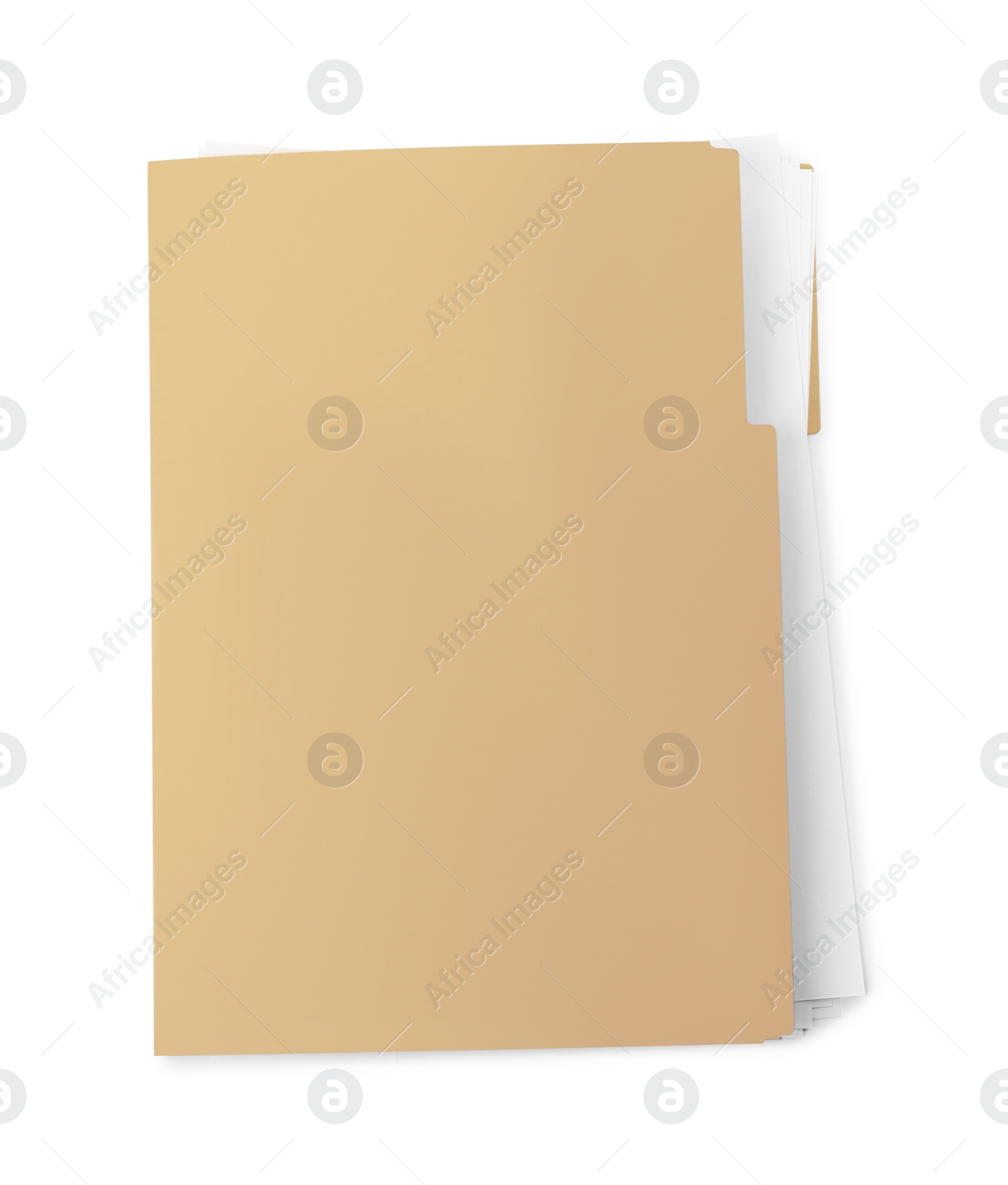 Photo of Yellow file with documents isolated on white, top view