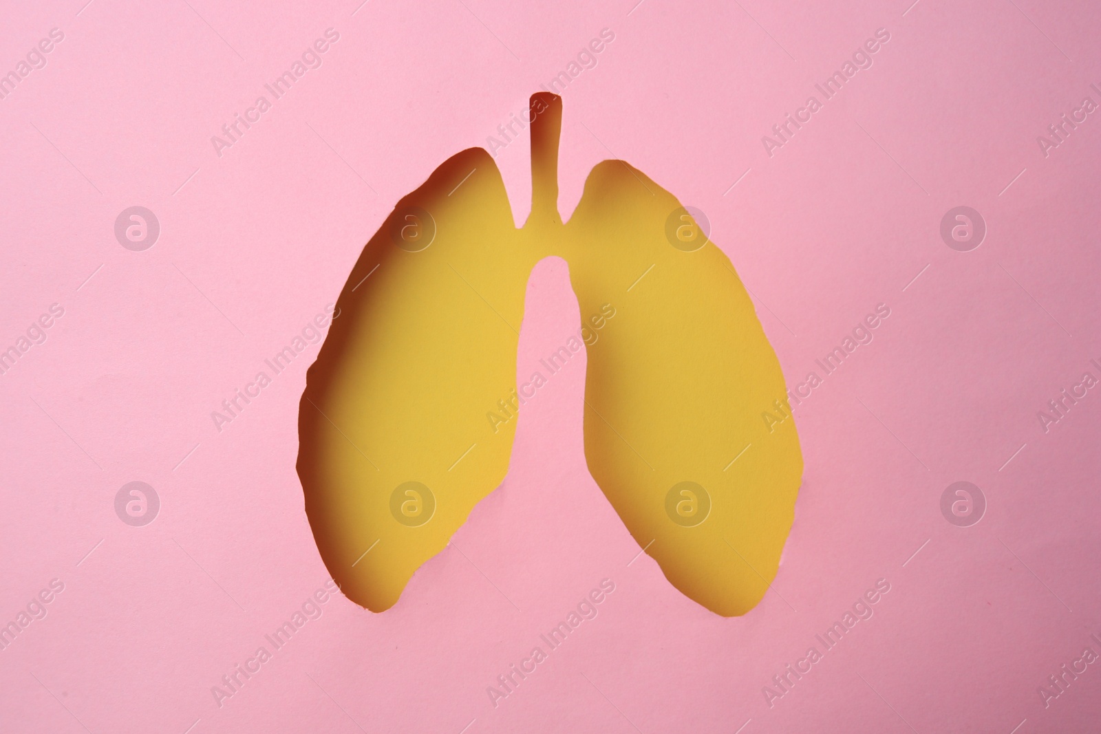 Photo of Pink paper with hole in shape of human lungs, top view