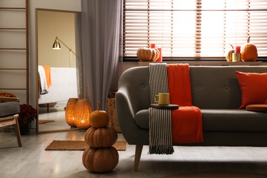 Cozy living room interior inspired by autumn colors