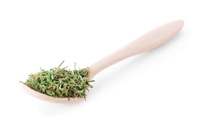 Spoon of dried thyme isolated on white