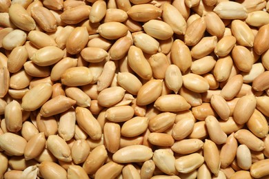 Fresh peeled peanuts as background, top view