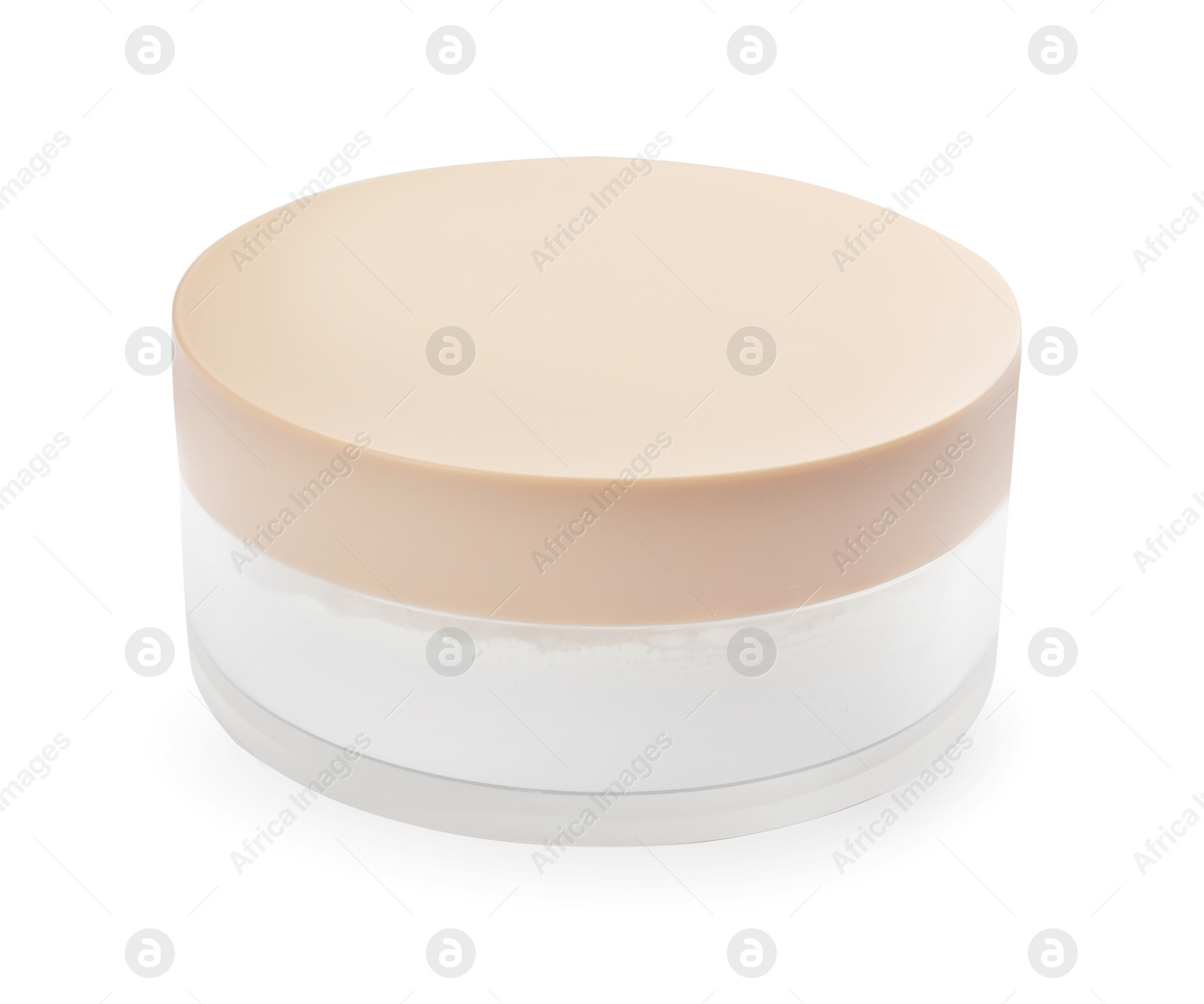 Photo of Rice face powder isolated on white. Natural cosmetic