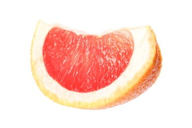 Photo of Citrus fruit. Slice of fresh ripe grapefruit isolated on white