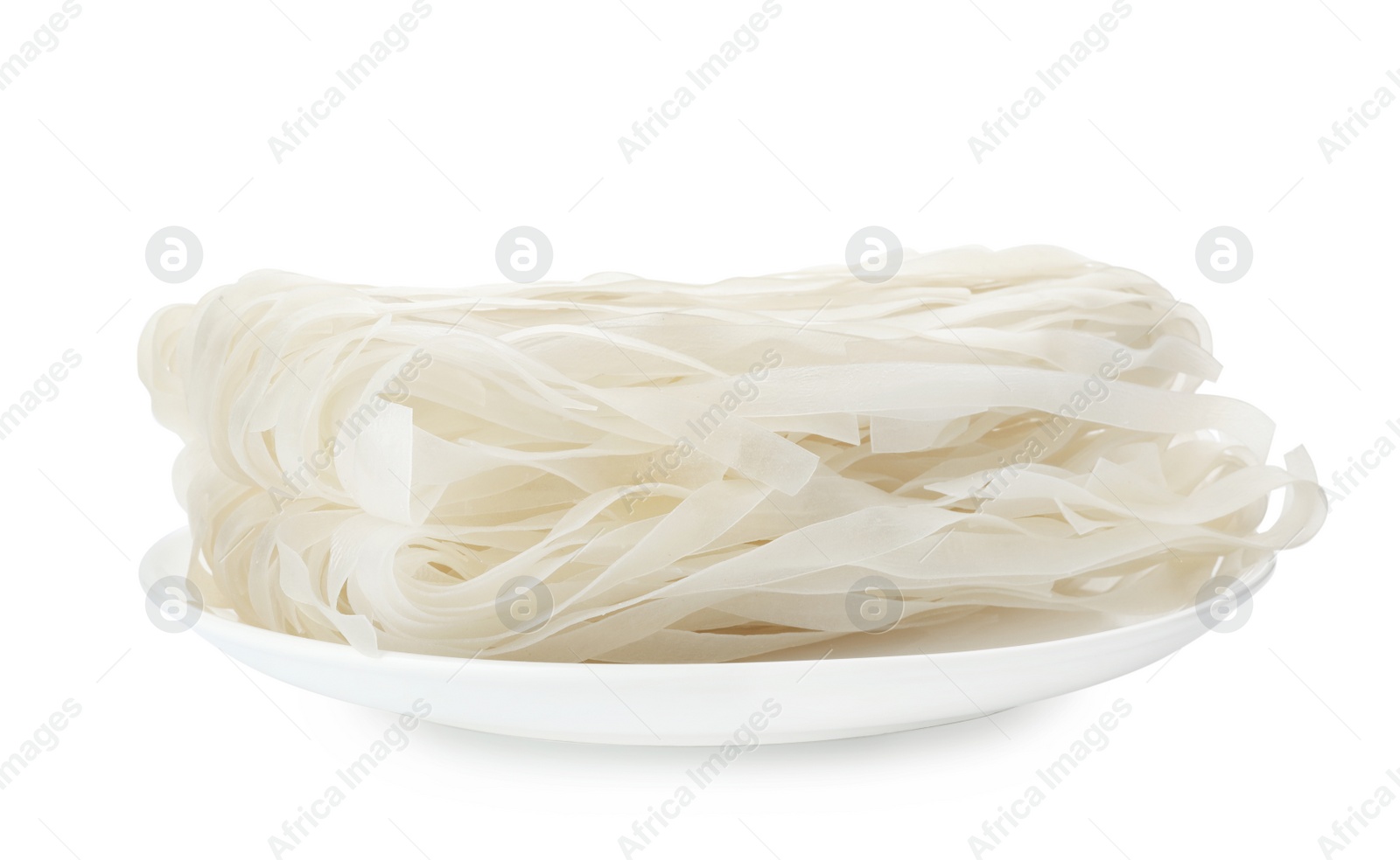 Photo of Plate with rice noodles isolated on white