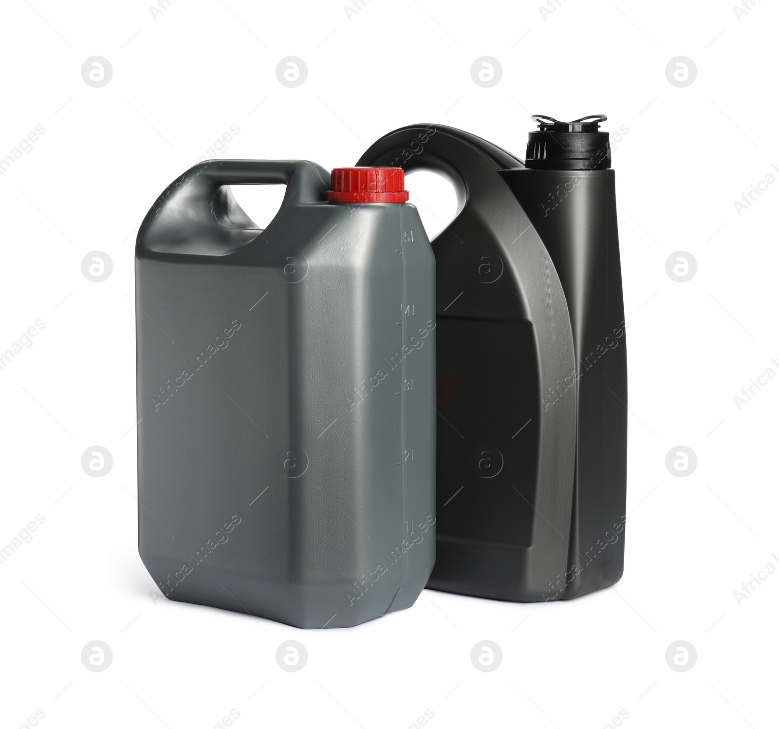 Photo of Black and grey canisters on white background