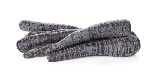 Fresh raw black carrots isolated on white