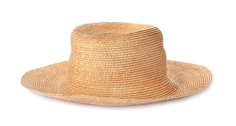 Photo of Summer hat on white background. Beach object