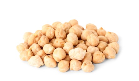 Pile of raw chickpeas on white background. Vegetable planting