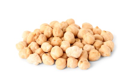 Photo of Pile of raw chickpeas on white background. Vegetable planting