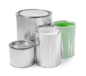 Cans of different paints isolated on white