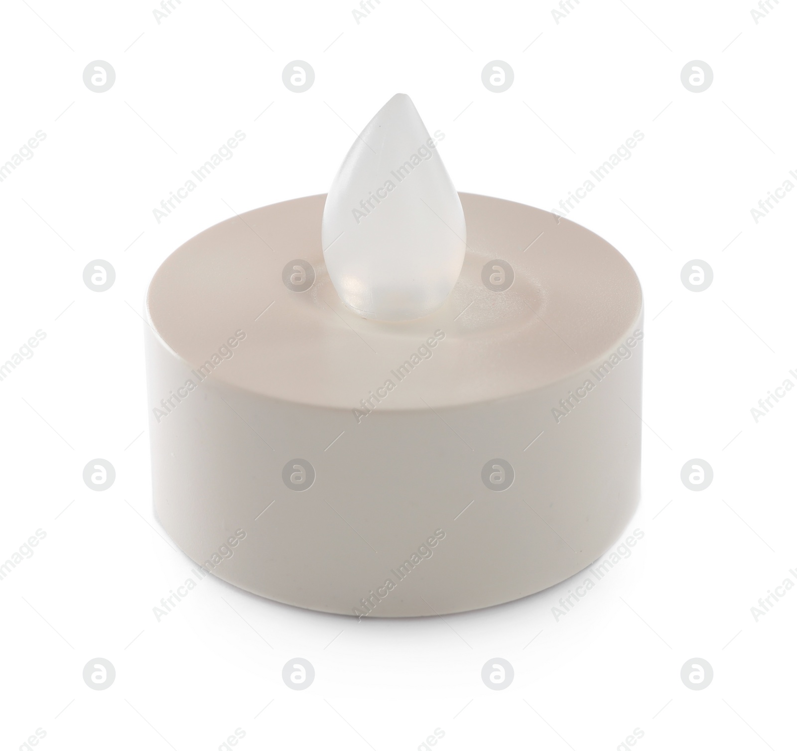 Photo of Decorative flameless LED candle isolated on white