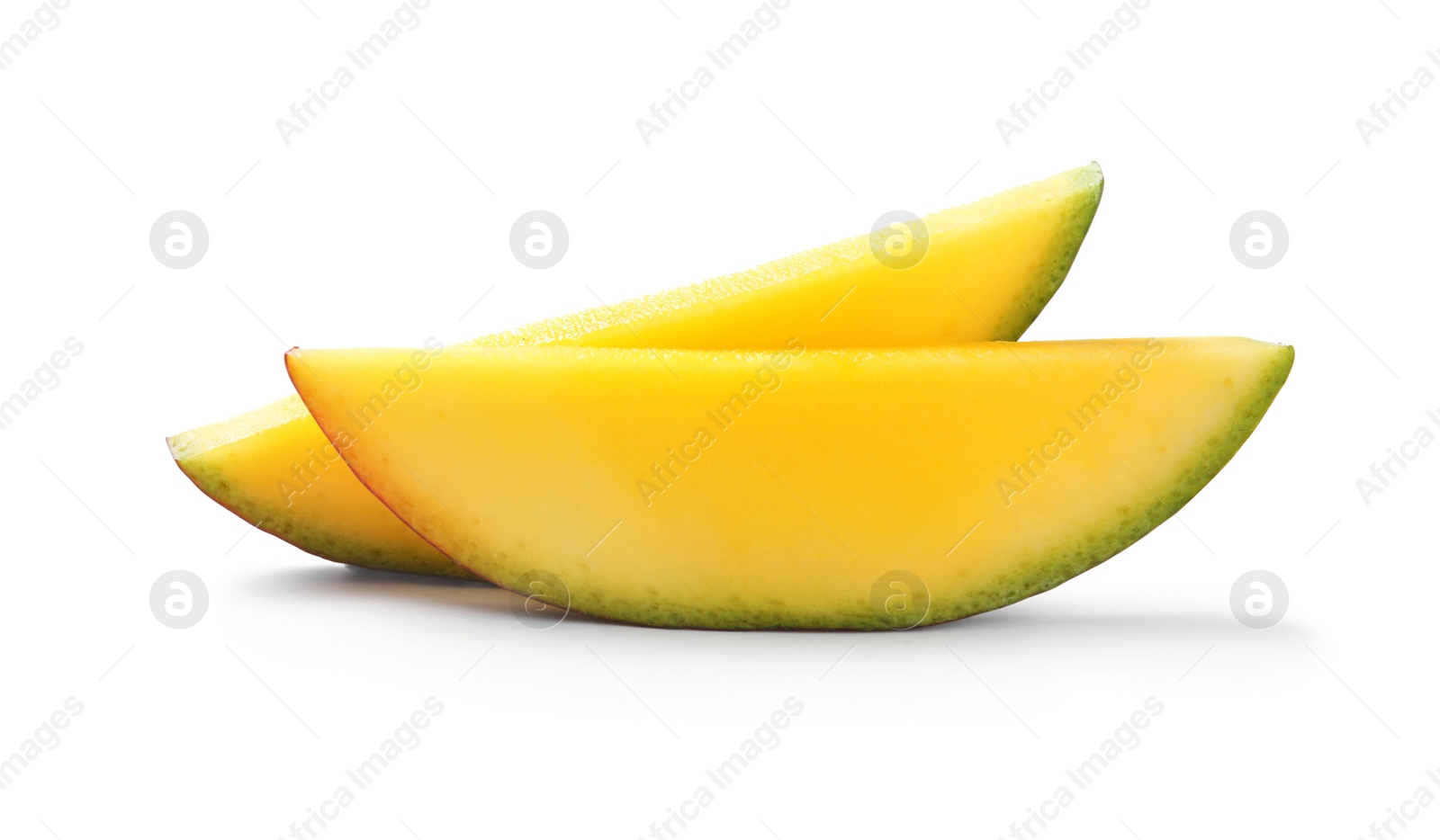 Photo of Fresh juicy mango slices isolated on white