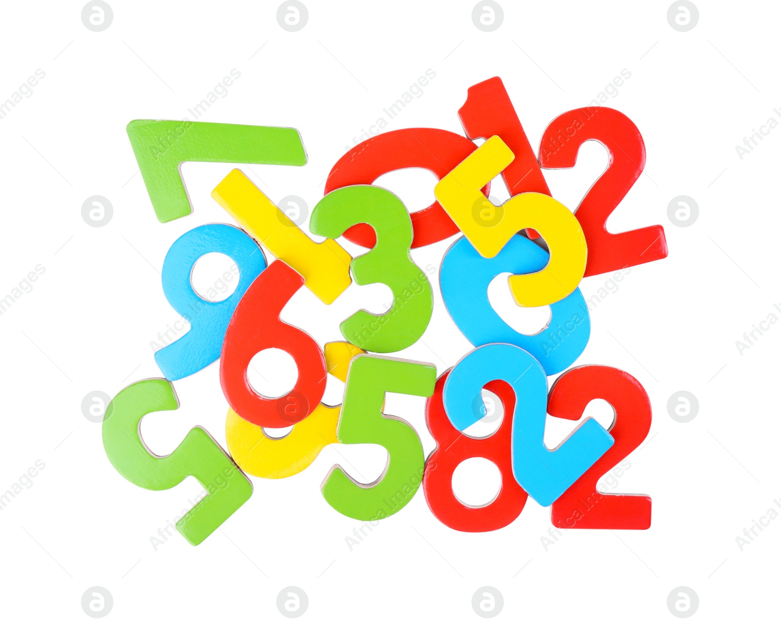 Photo of Colorful numbers on white background, top view