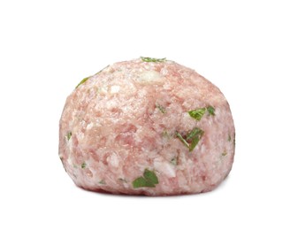 Photo of One fresh raw meatball isolated on white